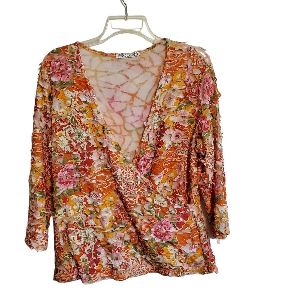 SNO SKINS  Floral V-neck Mock Wrap Exta Large Made in USA